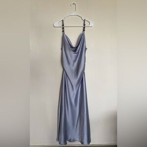 Zara Dress Silver Gray Beaded Satin Women’s Large Maxi Dress